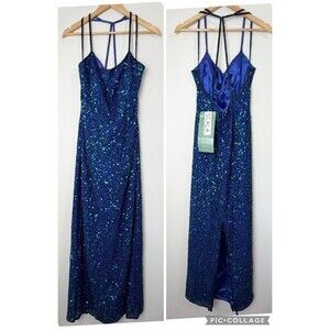 Scala Vintage Gown Formal Dress NWT Blue Silk Sequin Women’s XXL Deadstock